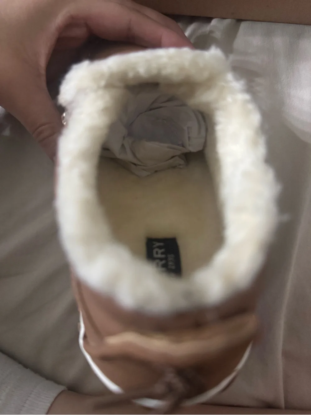 Kids Sperry Brown Leather Slip-On with Cream Shearling Lining